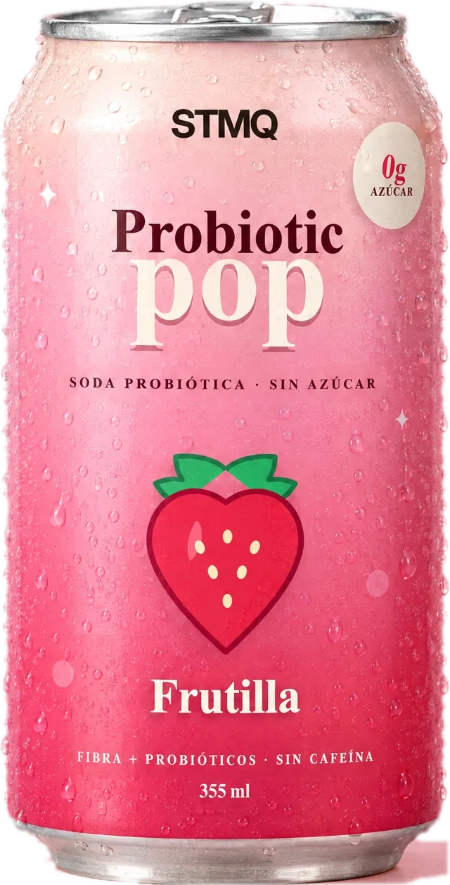 Lata de Probiotic Pop sabor Frutilla, 355 ml